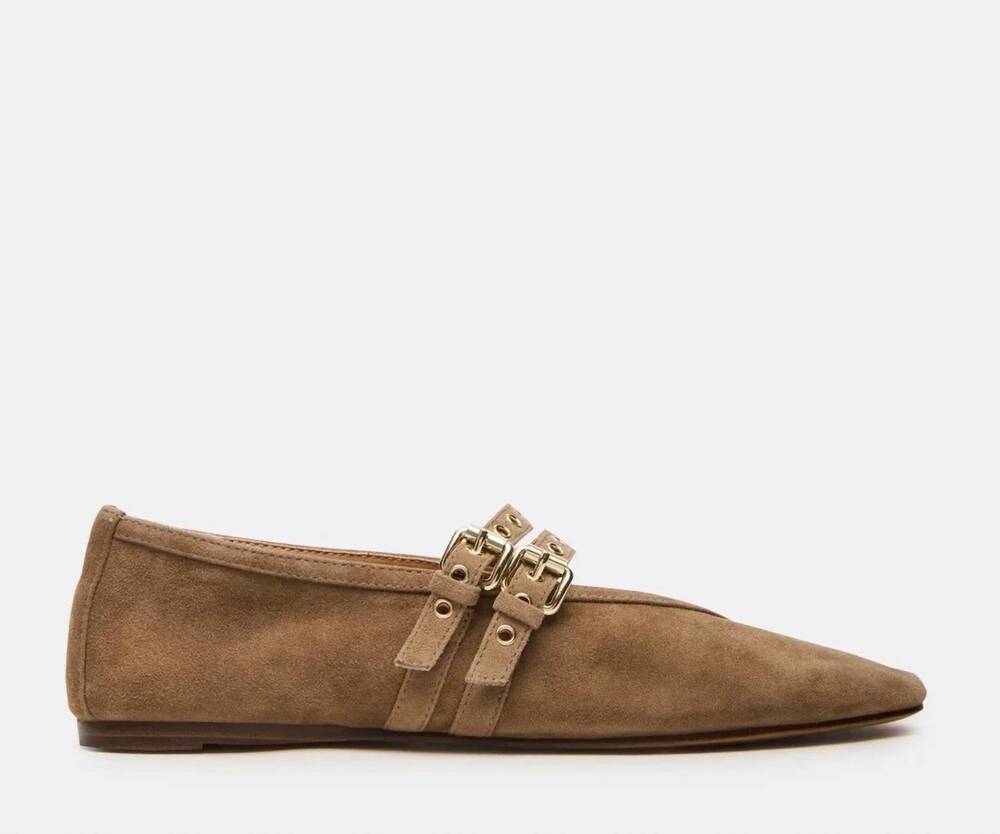 NEW STEVE MADDEN women's lydia suede square toe mary jane ballet flats in taupe